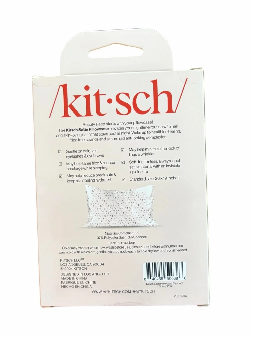 Kitsch Satin Pillowcase with Red Cherry Print